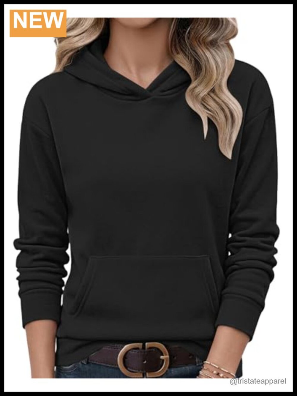 Crewneck Sweatshirt Long Sleeve Pullover Kangaroo Pocket Relaxed Fit Women